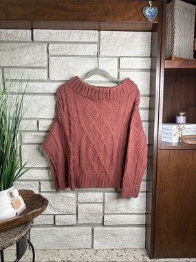 Aakaa Cable Knit Off-Shoulder Sweater - Rose